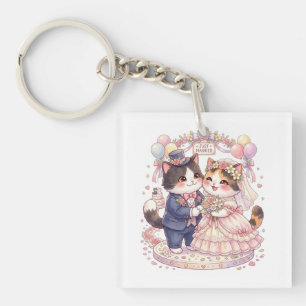 Süße Katzenhochzeit Frisch Vermähltes Paar Kawaii  Schlüsselanhänger