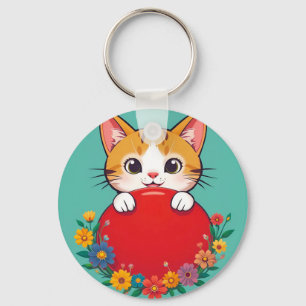 Süße Katzenillustration Schlüsselanhänger