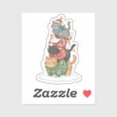 Süße Katzenillustrationskunst, Kawaii-Katzen-Stack Aufkleber (Blatt)