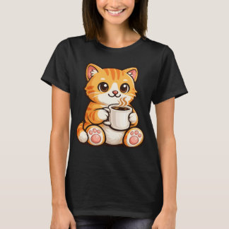 Süße Katzenkaffee – Gemütliche orange Katze trinkt T-Shirt