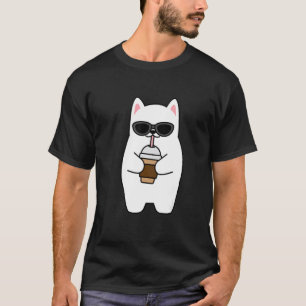 Süße Katzenkatze trinkt Kaffee Latte mit Sonnenbri T-Shirt
