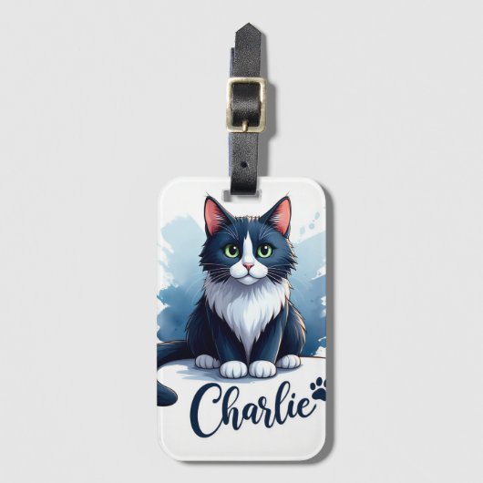 Süße Katzenkunst Gepäckanhänger – Geschenk für Tie (Vorderseite Vertikal)