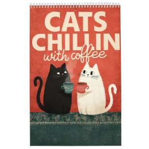 Süße Katzenkunst   Katzen chillen mit Kaffee 2026  Kalender