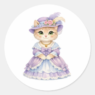 Süße Katzenlady im violetten viktorianischen Kleid Runder Aufkleber