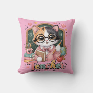 Süße Katzenlehrerin rosa Wurfkissen Kissen