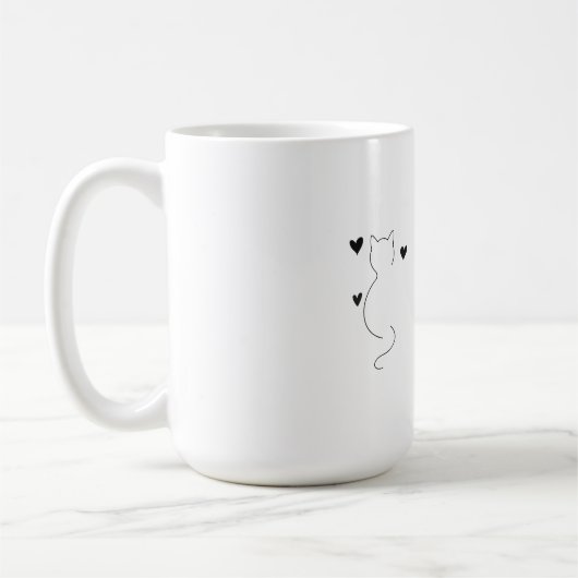 Süße Katzenliniendrawing mit drei Herzen Kaffeetasse (Links)