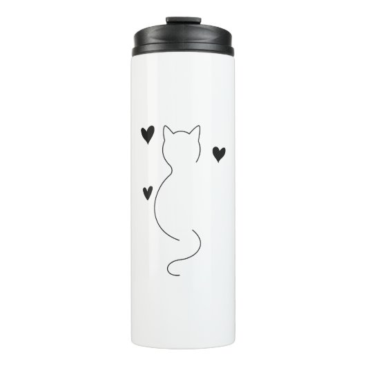 Süße Katzenliniendrawing mit drei Herzen Thermosbecher (Vorderseite)