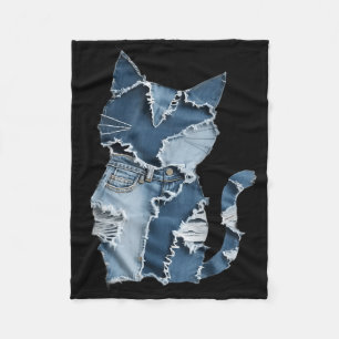 Süße Katzenmuster-Denim-Patchwork-Lustiger Katzenl Fleecedecke