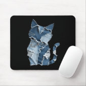 Süße Katzenmuster-Denim-Patchwork lustiger Katzenl Mousepad (Mit Mouse)