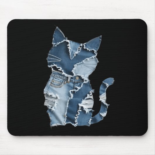 Süße Katzenmuster-Denim-Patchwork lustiger Katzenl Mousepad (Vorne)