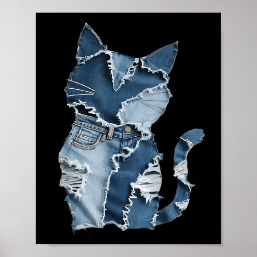 Süße Katzenmuster-Denim-Patchwork-Lustiger Katzenl Poster (Vorne)