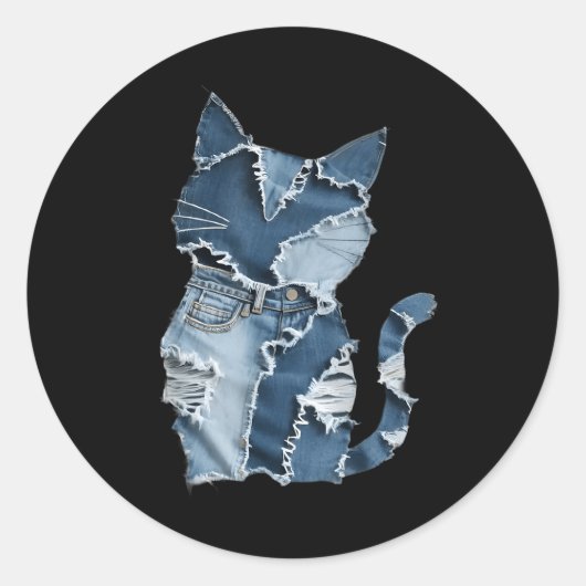 Süße Katzenmuster-Denim-Patchwork-Lustiger Katzenl Runder Aufkleber (Vorderseite)