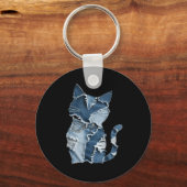 Süße Katzenmuster-Denim-Patchwork-Lustiger Katzenl Schlüsselanhänger (Vorderseite)