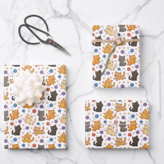 Süße Katzenmuster Geschenkpapier Set (Vorderseite)
