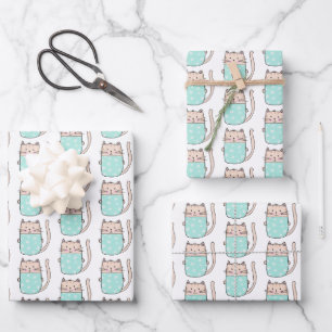 Süße Katzenmuster Kinder Geschenkpapier Set