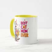 Süße Katzenmutter Kitty Mit Blumenherzen 🐱 Tasse (Vorderseite Links)
