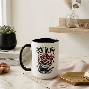 Süße Katzenmutter mit Brille & Bandana Weißen Kaff Tasse