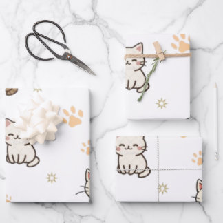 Süße Katzenpfoten-Geschenkverpackungsbögen | Rim-J Geschenkpapier Set