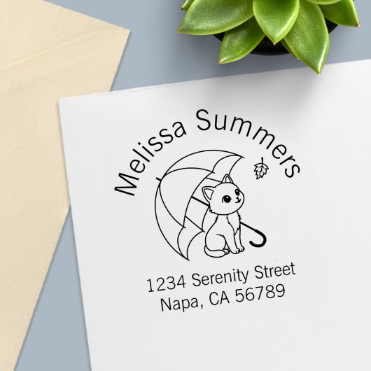Süße Katzenregenschirmblattbogen-Adresse Permastempel