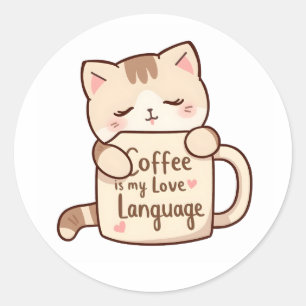 Süße Katzenumarmung Kaffee Liebessprache Runder Aufkleber