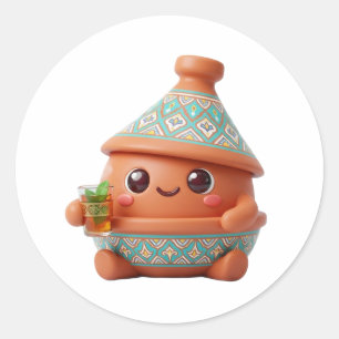 Süße Kawaii 3D-Marokkanische Tagine & Teekanne Sti Runder Aufkleber