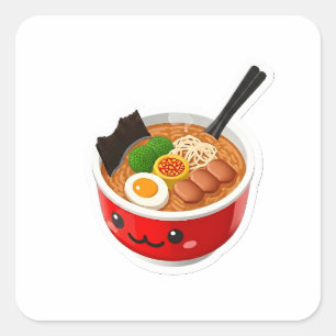 Süße Kawaii 3D-Ramen-Schale Japanischer Foodie-Aus Quadratischer Aufkleber