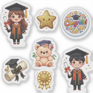 Süße Kawaii-Abschluss-Chibi-Jungen- und Mädchen-Au Aufkleber