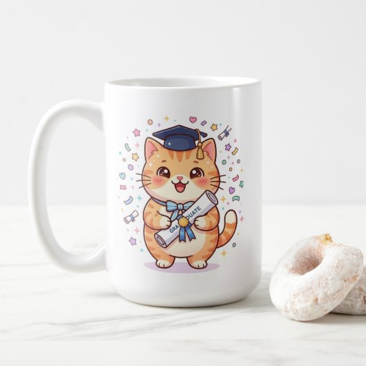 Süße Kawaii-Abschlusskatze-Kaffeetasse Kaffeetasse (Mit Donut)