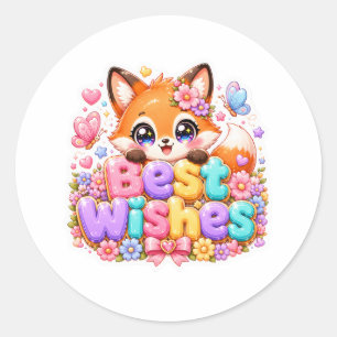 Süße Kawaii Alles Gute Fuchs Name Pastell Rosa Flo Runder Aufkleber