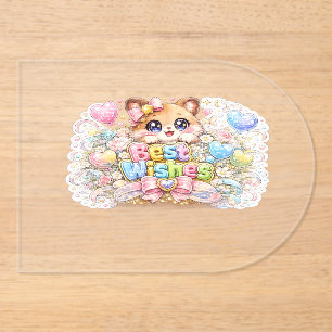 Süße Kawaii Alles Gute Katze Pastell Rosa Floral G Acryleinladungen