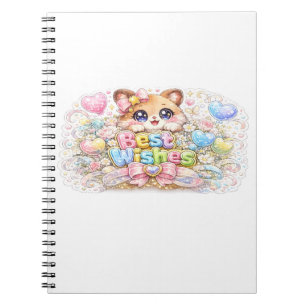 Süße Kawaii Alles Gute Katze Pastell Rosa Floral G Notizblock