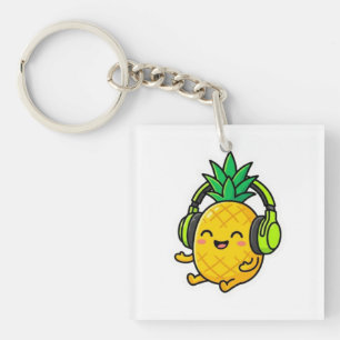 Süße Kawaii Ananas mit Kopfhörern Sommer Sein Schlüsselanhänger