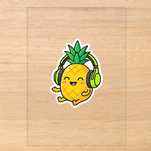 Süße Kawaii Ananas mit Kopfhörern SuSticker