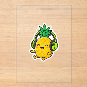 Süße Kawaii Ananas mit Kopfhörern SuSticker Acryleinladungen