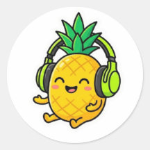 Süße Kawaii Ananas mit Kopfhörern SuSticker