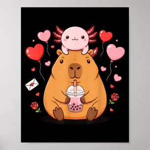 Süße Kawaii Axolotl Capybara Bubble Tea Jungen Mäd Poster