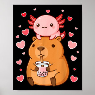 Süße Kawaii Axolotl Capybara Bubble Tea Jungen Mäd Poster
