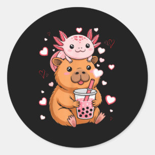 Süße Kawaii Axolotl Capybara Bubble Tea Jungen Mäd Runder Aufkleber