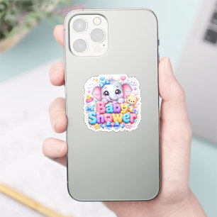 Süße Kawaii-Baby-Shower-Elefant-Pastellrosa-Teddy Aufkleber