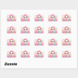 Süße Kawaii Bella Bunny Name Pastell Rosa Floral A Quadratischer Aufkleber