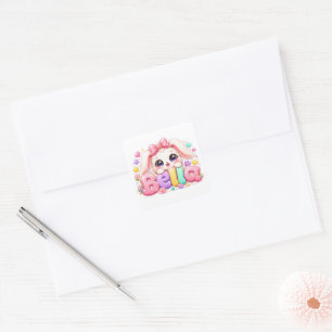 Süße Kawaii Bella Bunny Name Pastell Rosa Floral A Quadratischer Aufkleber