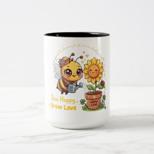 Süße Kawaii-Biene bewässert Sonnenblume Biene Glüc Zweifarbige Tasse