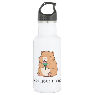 Süße Kawaii Capybara mit rosa Lotusblume  Edelstahlflasche