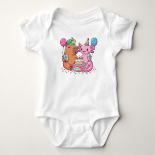 Süße Kawaii Capybara und Axolotl Geburtstagsfeier Baby Strampler