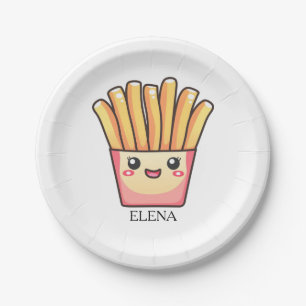 Süße kawaii Cartoon-Pommes mit Ihrem Namen darauf Pappteller