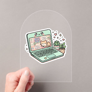 Süße Kawaii Chill Vibes Laptop Katze Topfpflanze A Acryleinladungen