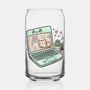 Süße Kawaii Chill Vibes Laptop Katze Topfpflanze S Dosenglas