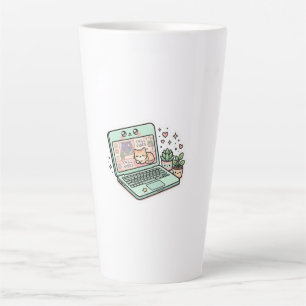 Süße Kawaii Chill Vibes Laptop Katzen Topfpflanze Milchtasse