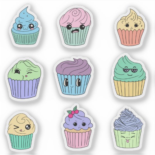 Süße Kawaii-Cupcake-Aufkleber Aufkleber (Vorderseite)