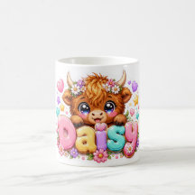 Süße Kawaii Daisy Highland Kuh Name Pastell Rosa F
